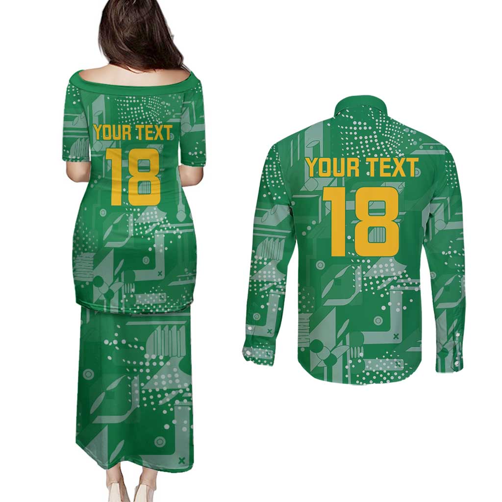 Custom Guyana Football Couples Matching Puletasi and Long Sleeve Button Shirt One Team One Game Green Version - Wonder Print Shop