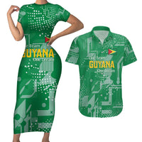 Custom Guyana Football Couples Matching Short Sleeve Bodycon Dress and Hawaiian Shirt One Team One Game Green Version - Wonder Print Shop