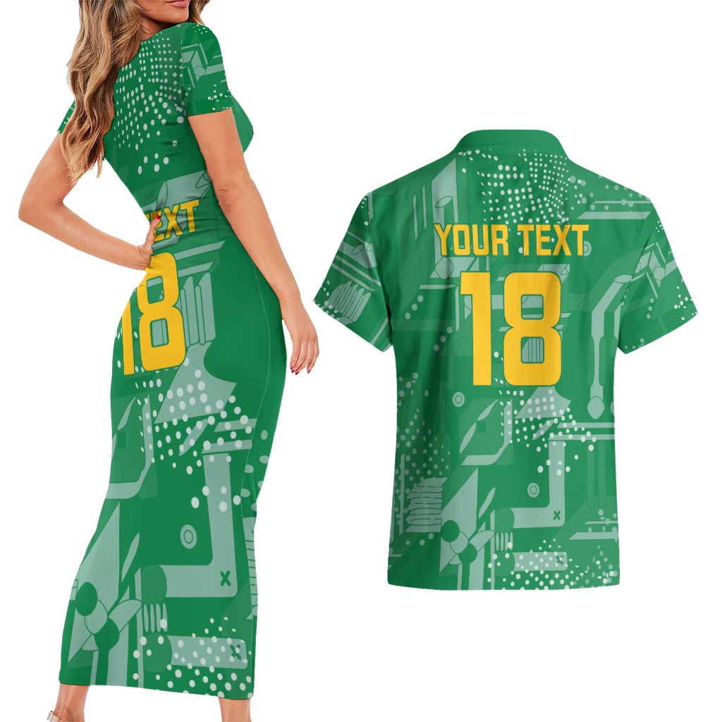 Custom Guyana Football Couples Matching Short Sleeve Bodycon Dress and Hawaiian Shirt One Team One Game Green Version - Wonder Print Shop