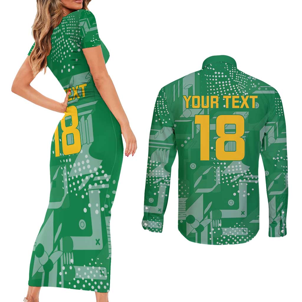 Custom Guyana Football Couples Matching Short Sleeve Bodycon Dress and Long Sleeve Button Shirt One Team One Game Green Version - Wonder Print Shop