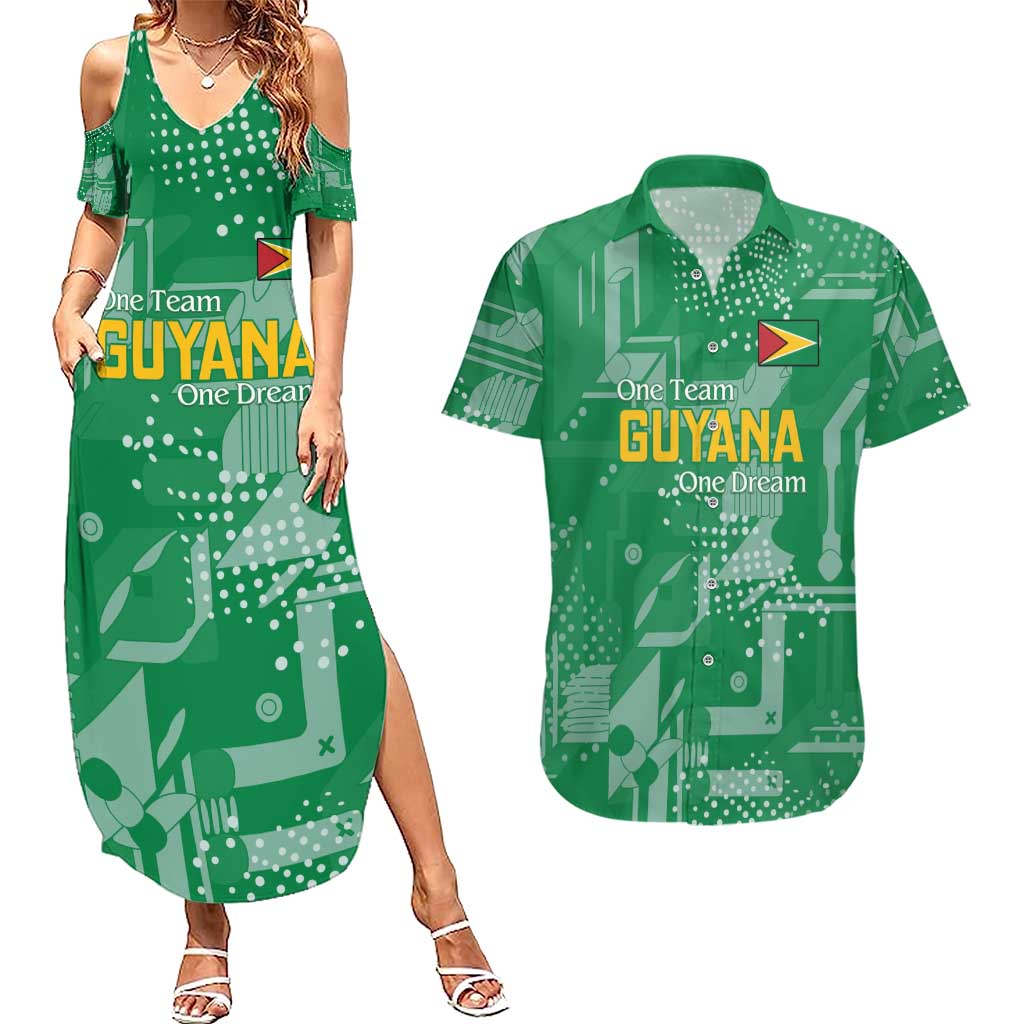 Custom Guyana Football Couples Matching Summer Maxi Dress and Hawaiian Shirt One Team One Game Green Version - Wonder Print Shop