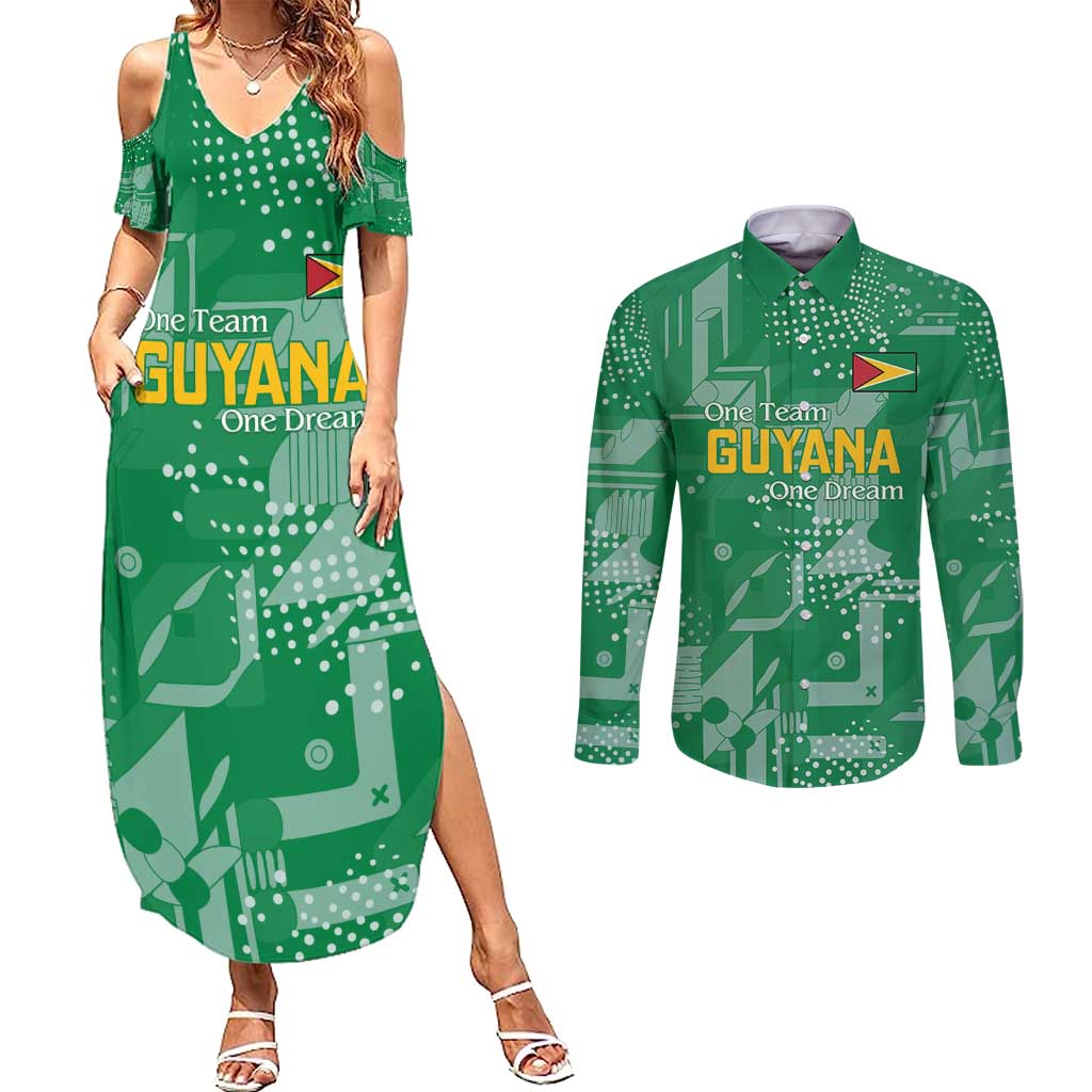 Custom Guyana Football Couples Matching Summer Maxi Dress and Long Sleeve Button Shirt One Team One Game Green Version - Wonder Print Shop