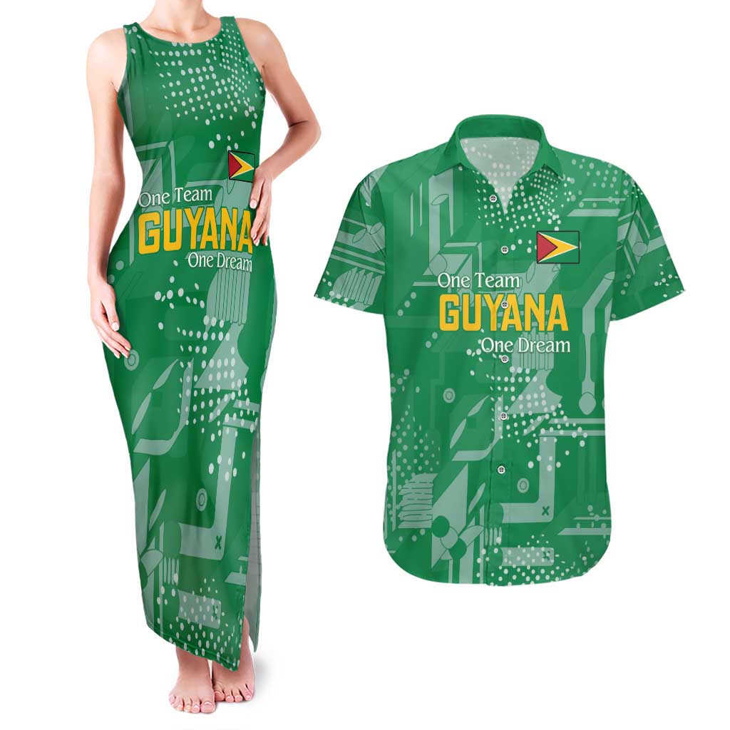 Custom Guyana Football Couples Matching Tank Maxi Dress and Hawaiian Shirt One Team One Game Green Version - Wonder Print Shop