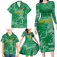Custom Guyana Football Family Matching Long Sleeve Bodycon Dress and Hawaiian Shirt One Team One Game Green Version - Wonder Print Shop