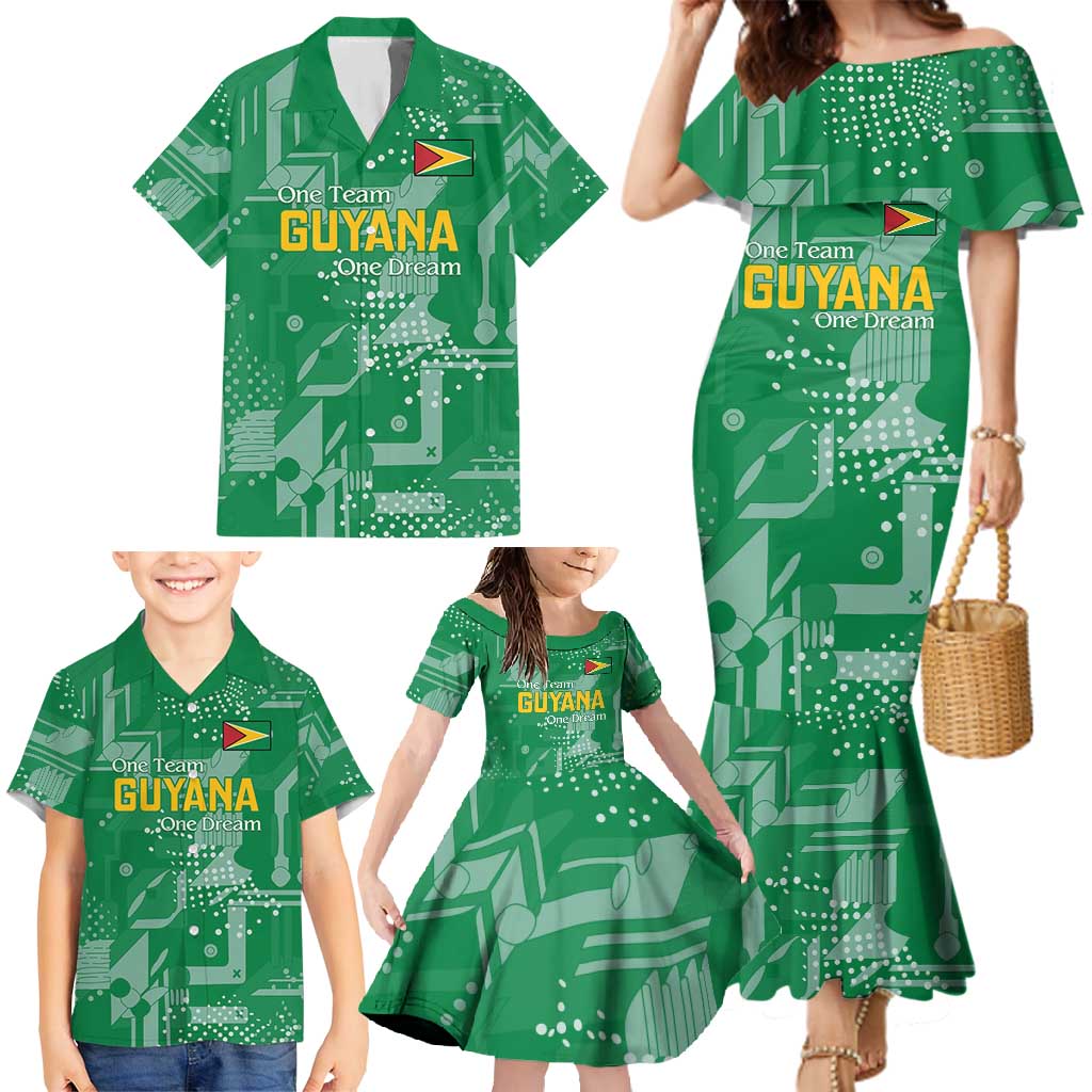 Custom Guyana Football Family Matching Mermaid Dress and Hawaiian Shirt One Team One Game Green Version - Wonder Print Shop