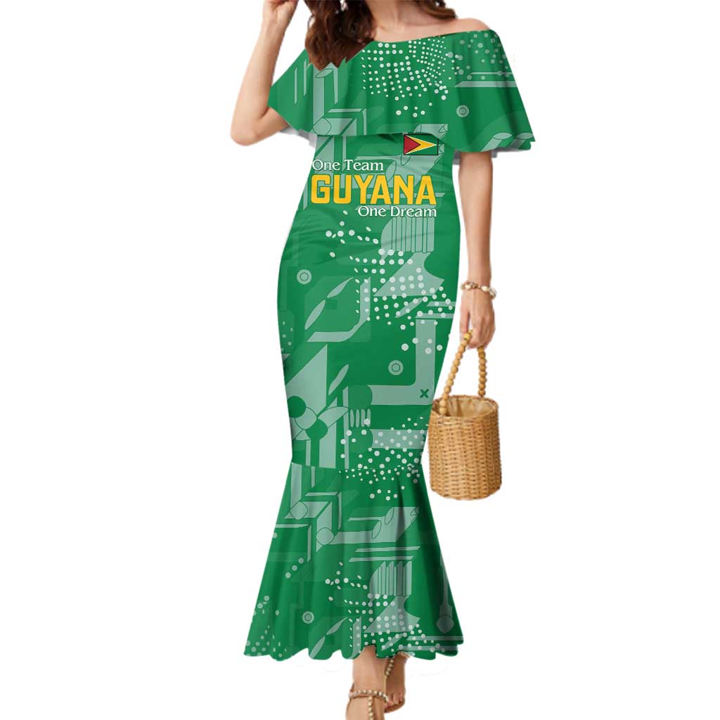 Custom Guyana Football Family Matching Mermaid Dress and Hawaiian Shirt One Team One Game Green Version - Wonder Print Shop
