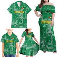 Custom Guyana Football Family Matching Off Shoulder Maxi Dress and Hawaiian Shirt One Team One Game Green Version - Wonder Print Shop