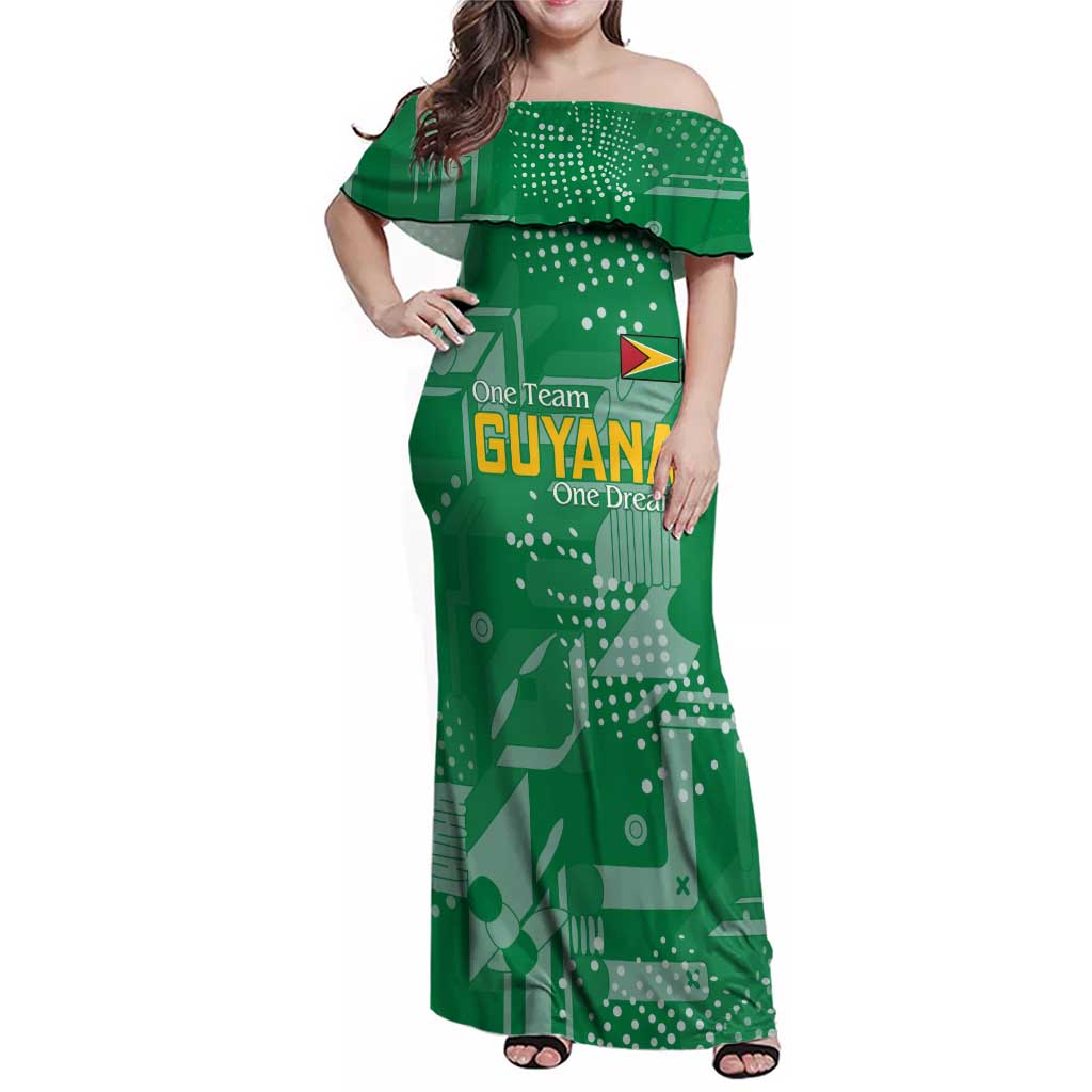 Custom Guyana Football Family Matching Off Shoulder Maxi Dress and Hawaiian Shirt One Team One Game Green Version - Wonder Print Shop