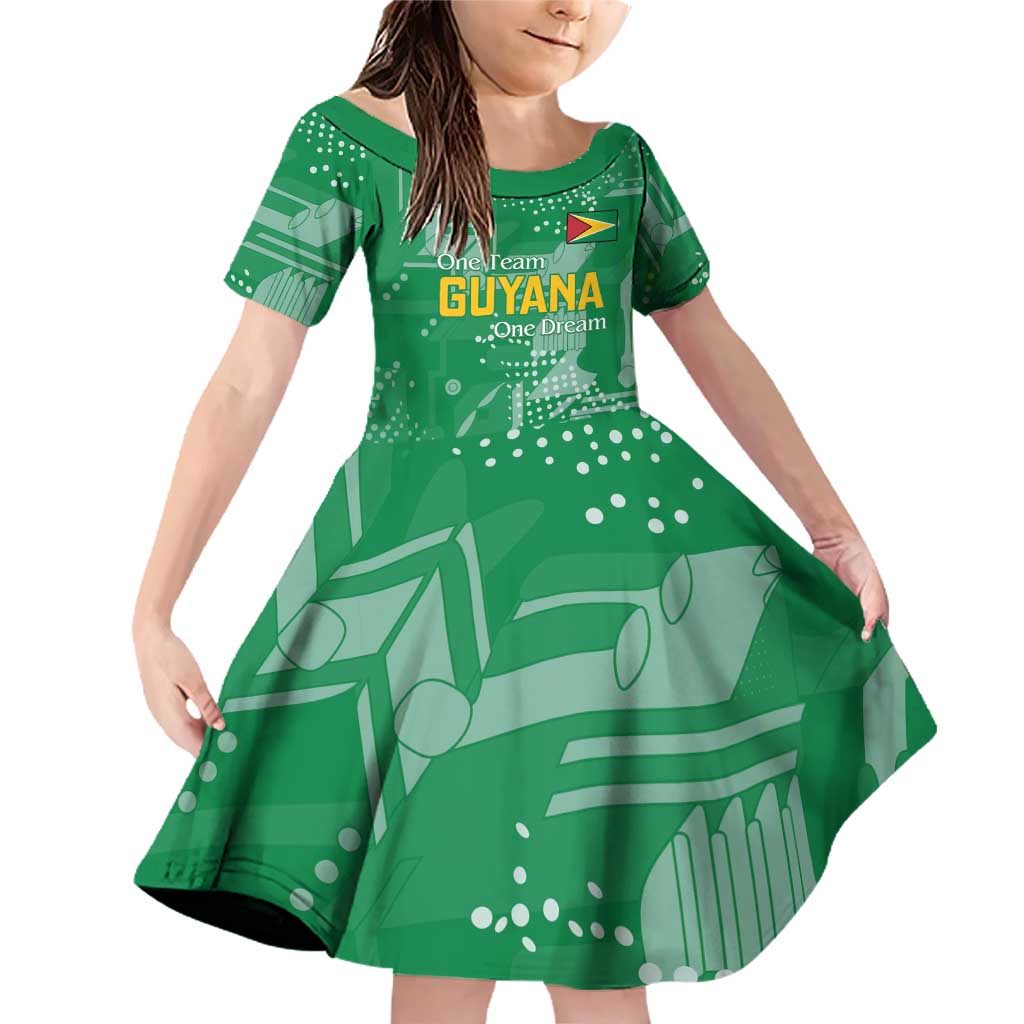 Custom Guyana Football Family Matching Off Shoulder Short Dress and Hawaiian Shirt One Team One Game Green Version - Wonder Print Shop