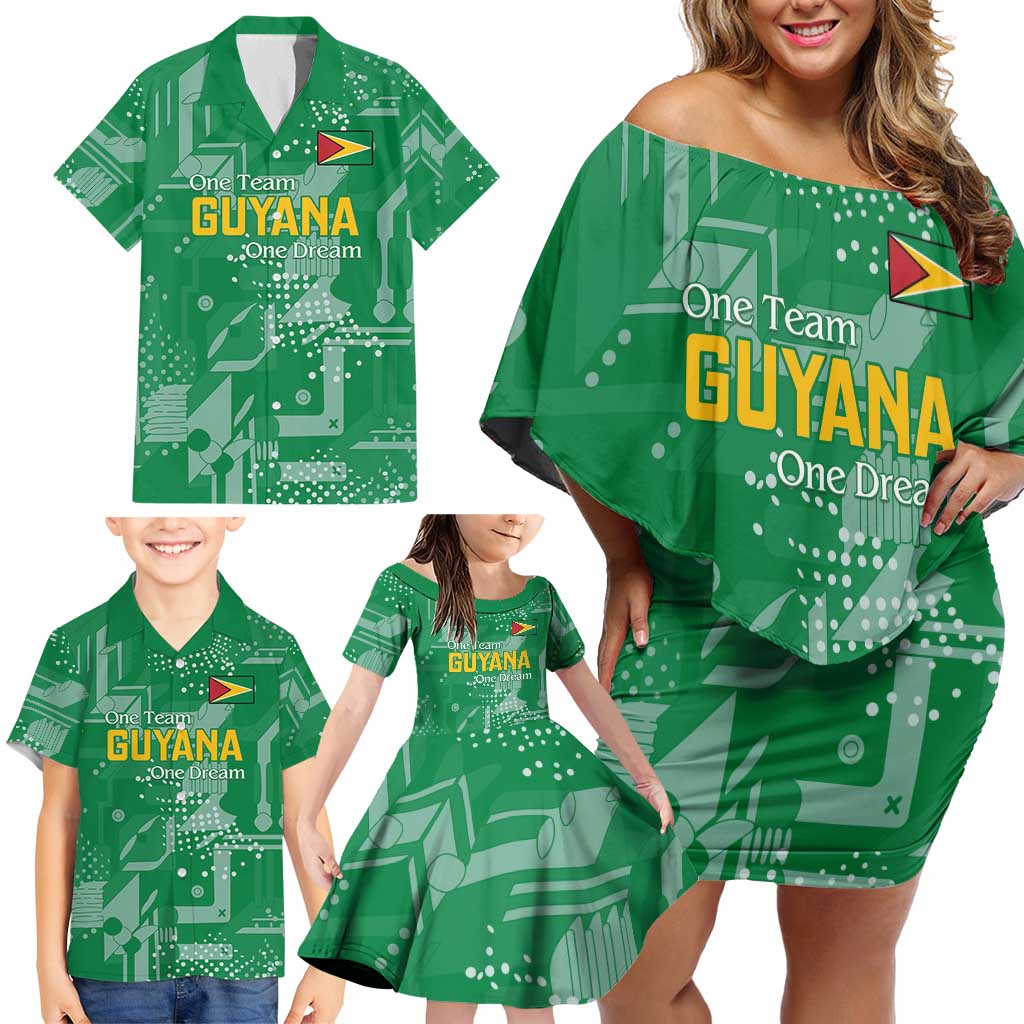 Custom Guyana Football Family Matching Off Shoulder Short Dress and Hawaiian Shirt One Team One Game Green Version - Wonder Print Shop