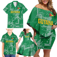 Custom Guyana Football Family Matching Off Shoulder Short Dress and Hawaiian Shirt One Team One Game Green Version - Wonder Print Shop