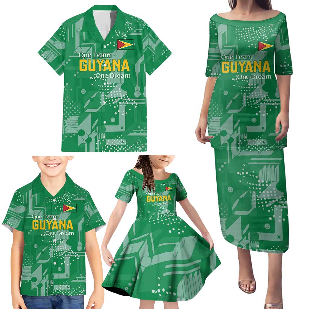 Custom Guyana Football Family Matching Puletasi and Hawaiian Shirt One Team One Game Green Version - Wonder Print Shop