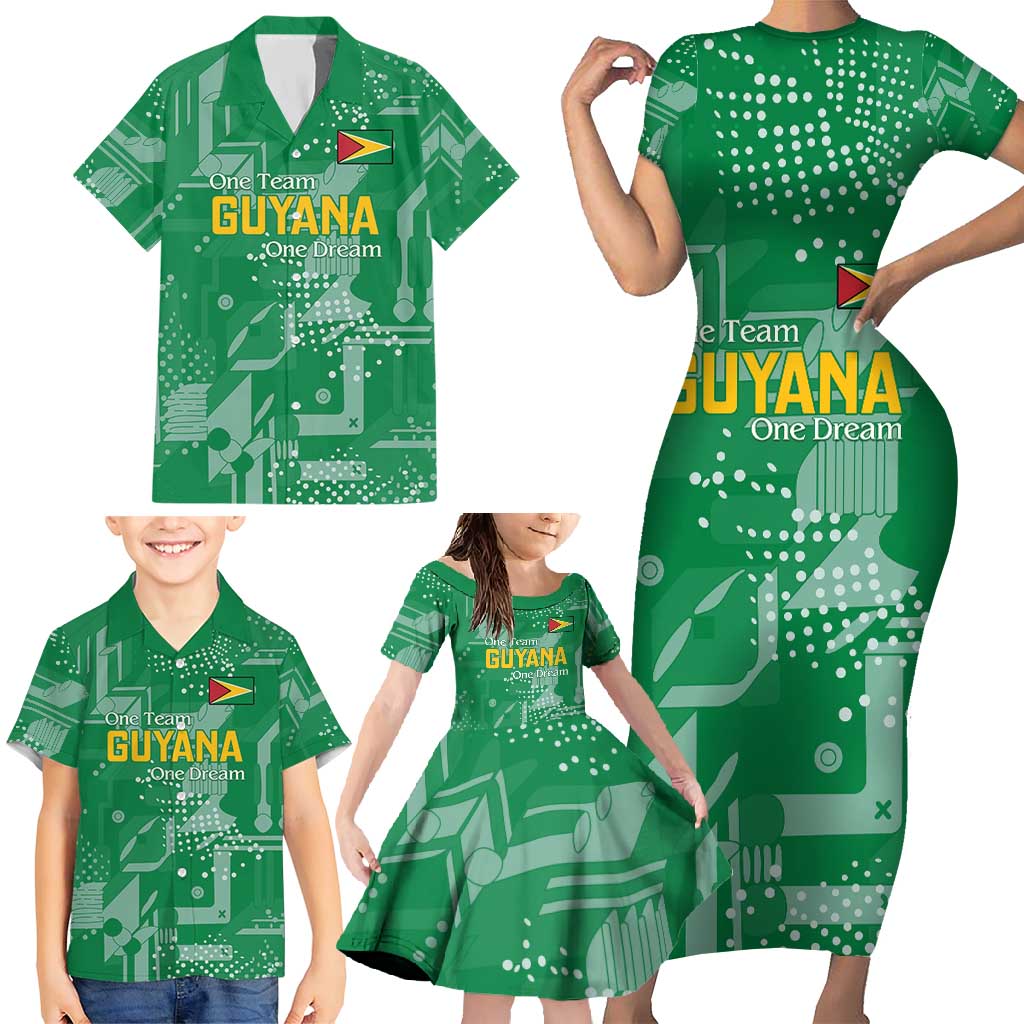 Custom Guyana Football Family Matching Short Sleeve Bodycon Dress and Hawaiian Shirt One Team One Game Green Version - Wonder Print Shop