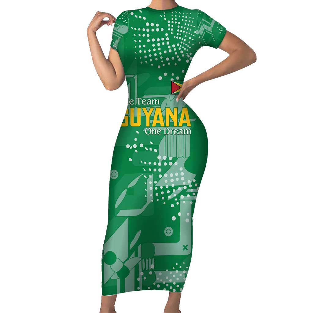 Custom Guyana Football Family Matching Short Sleeve Bodycon Dress and Hawaiian Shirt One Team One Game Green Version - Wonder Print Shop