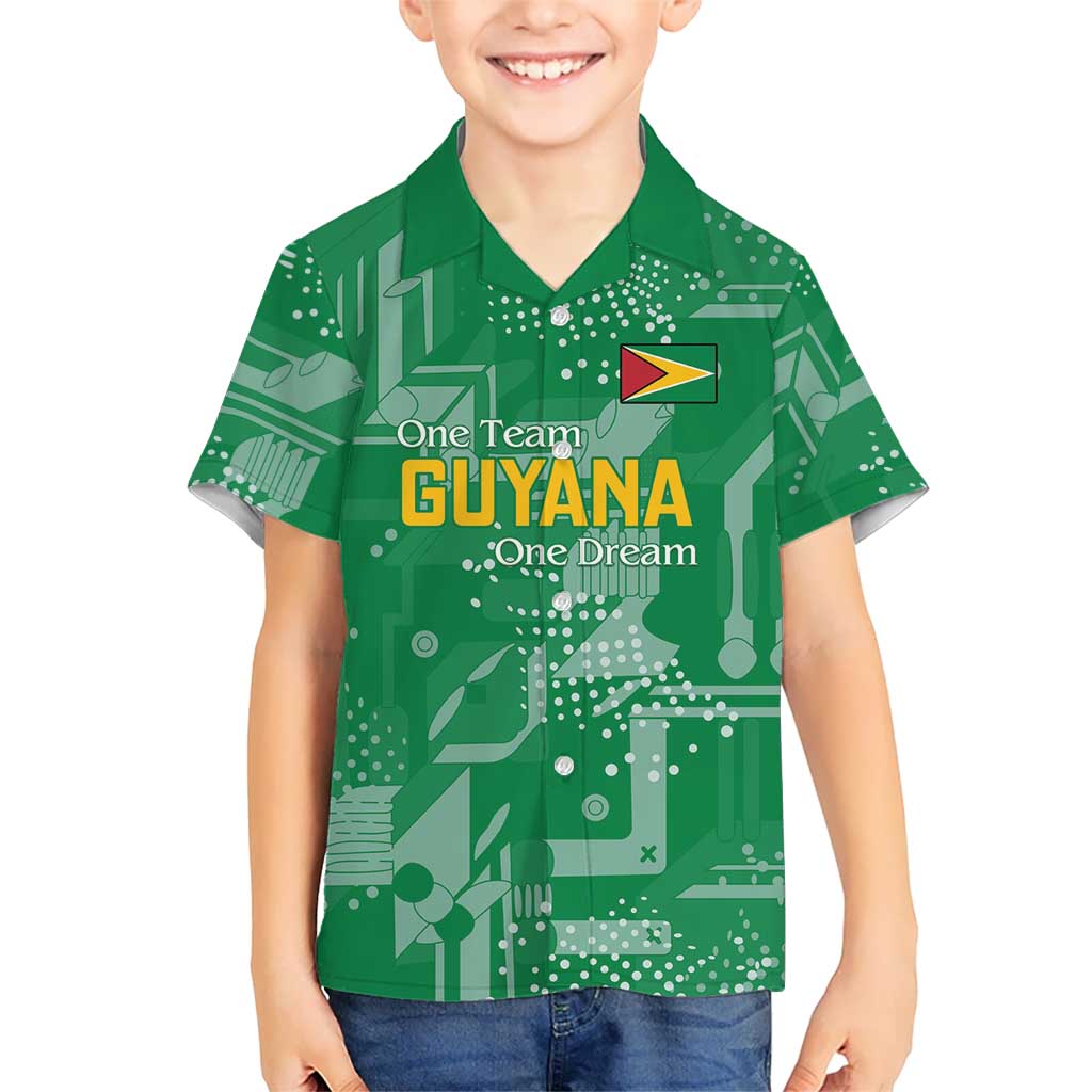 Custom Guyana Football Kid Hawaiian Shirt One Team One Game Green Version - Wonder Print Shop