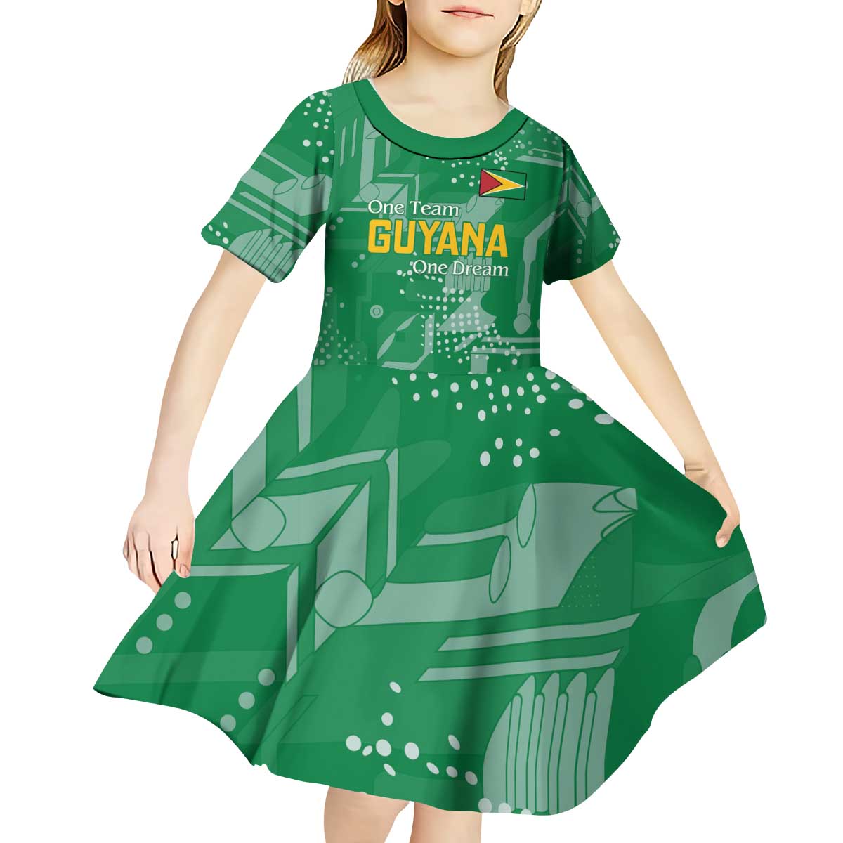 Custom Guyana Football Kid Short Sleeve Dress One Team One Game Green Version - Wonder Print Shop