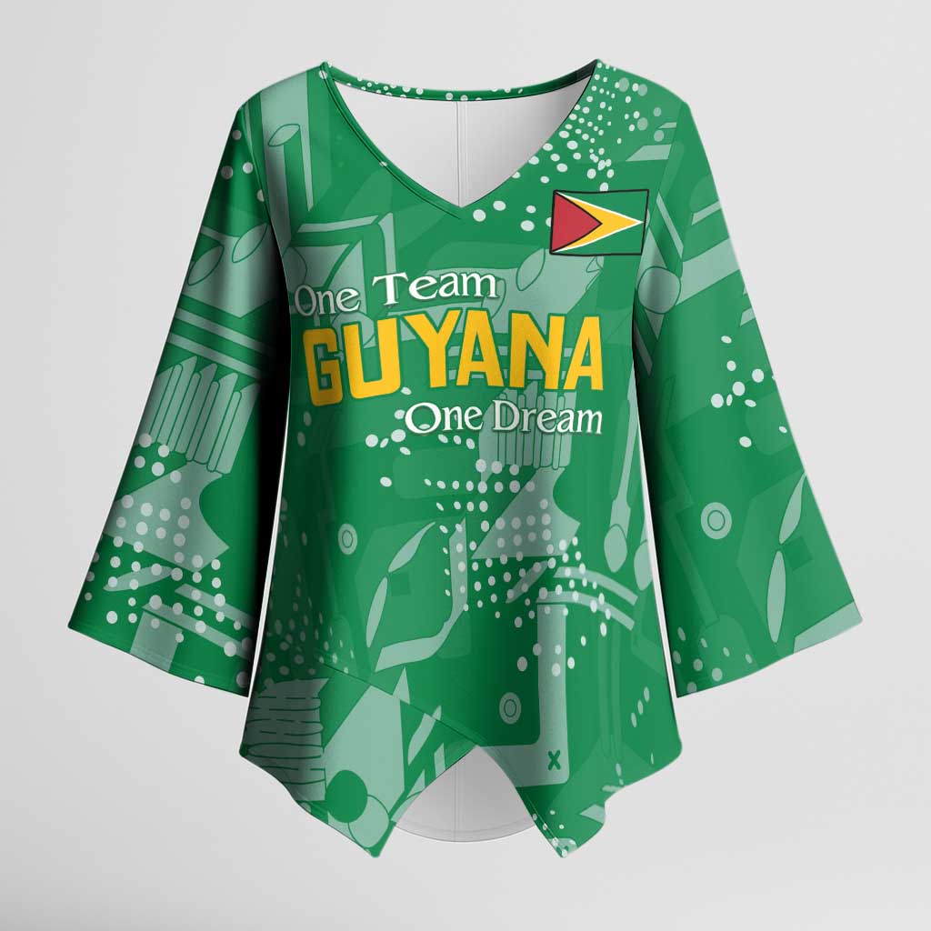 Custom Guyana Football Kimono Sleeve Blouse One Team One Game Green Version - Wonder Print Shop