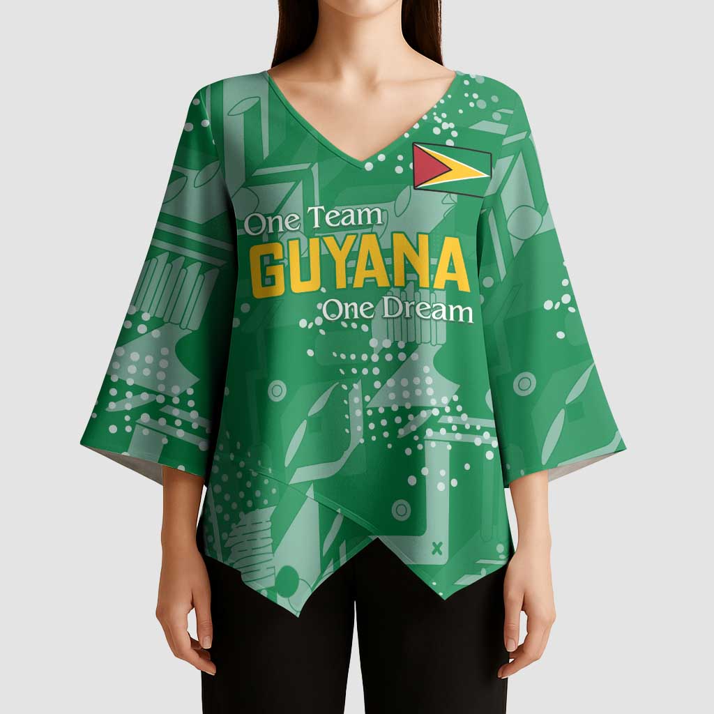 Custom Guyana Football Kimono Sleeve Blouse One Team One Game Green Version - Wonder Print Shop