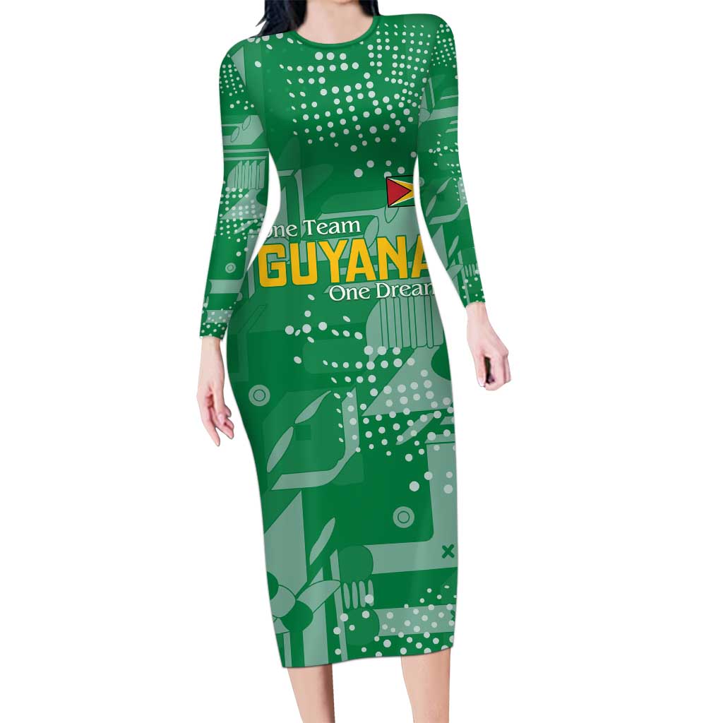 Custom Guyana Football Long Sleeve Bodycon Dress One Team One Game Green Version - Wonder Print Shop
