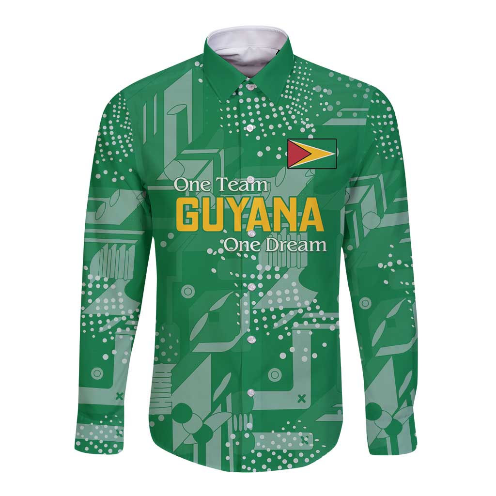 Custom Guyana Football Long Sleeve Button Shirt One Team One Game Green Version - Wonder Print Shop