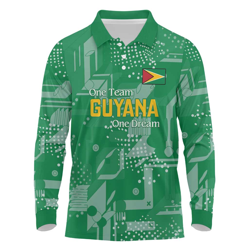 Custom Guyana Football Long Sleeve Polo Shirt One Team One Game Green Version - Wonder Print Shop