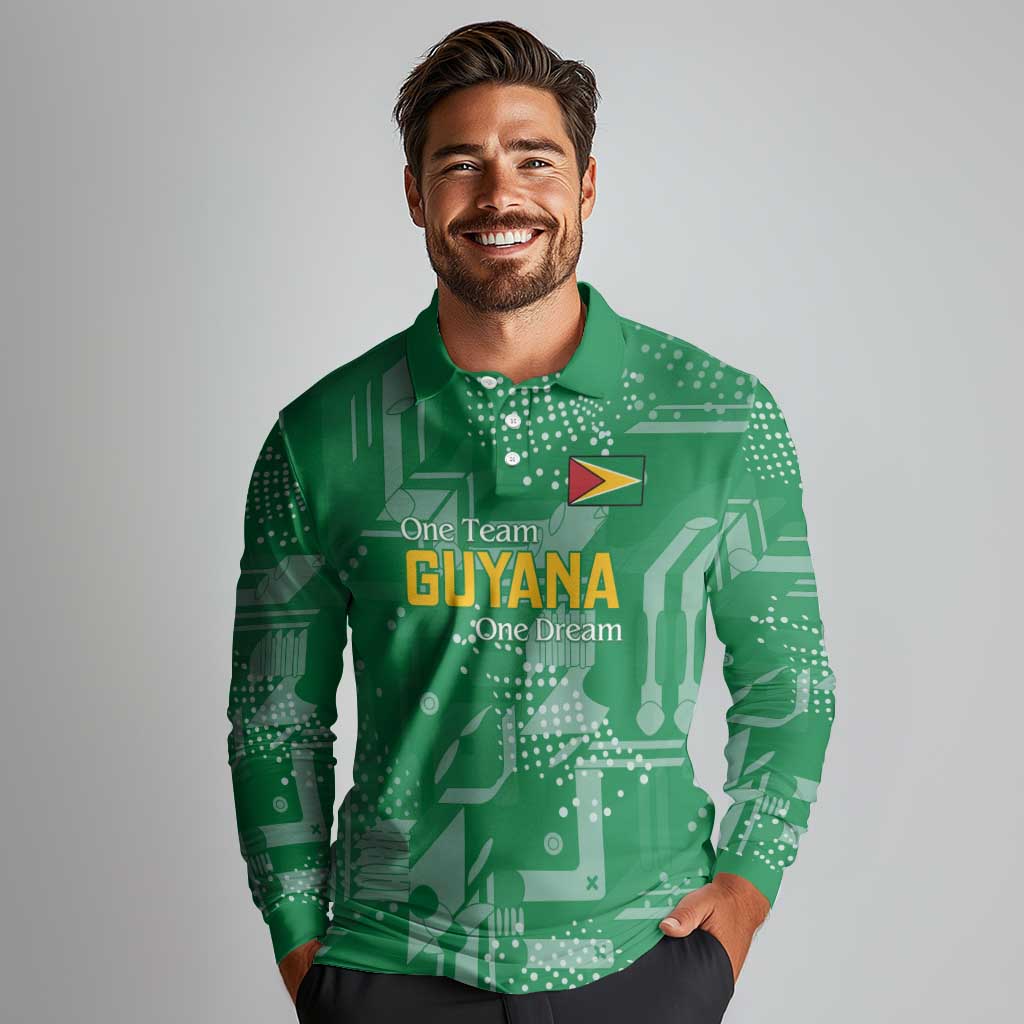 Custom Guyana Football Long Sleeve Polo Shirt One Team One Game Green Version - Wonder Print Shop