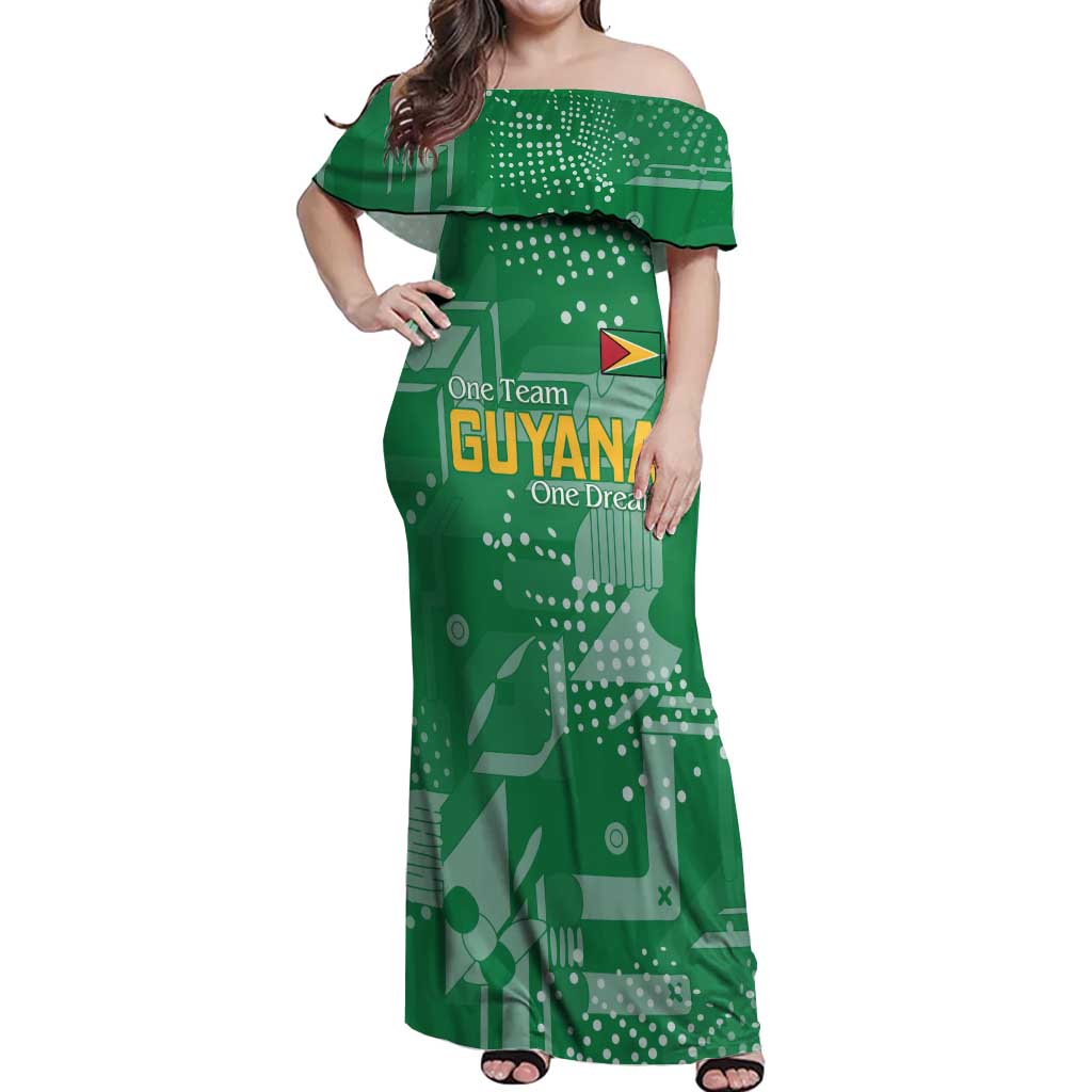 Custom Guyana Football Off Shoulder Maxi Dress One Team One Game Green Version - Wonder Print Shop