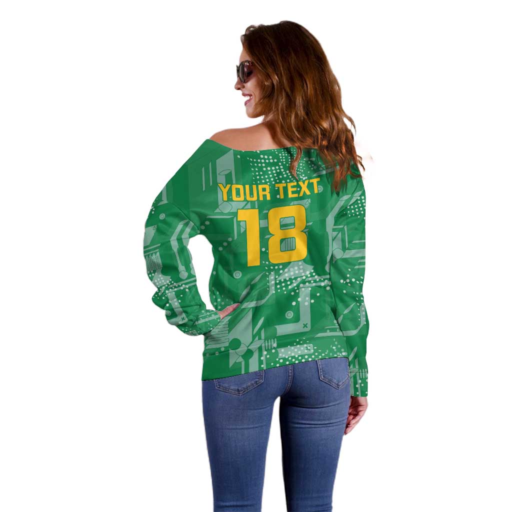 Custom Guyana Football Off Shoulder Sweater One Team One Game Green Version - Wonder Print Shop