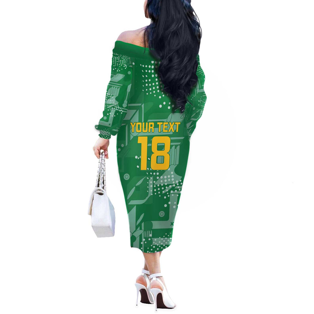 Custom Guyana Football Off The Shoulder Long Sleeve Dress One Team One Game Green Version - Wonder Print Shop