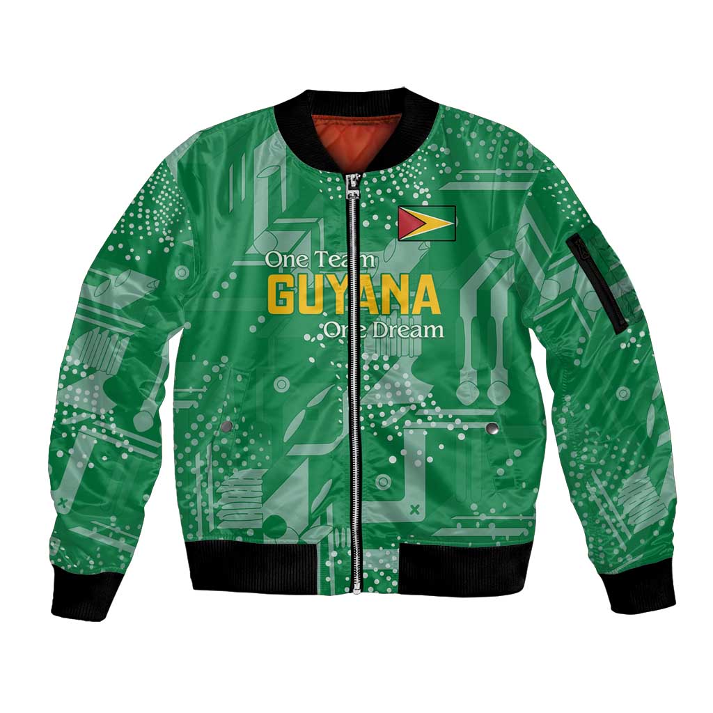 Custom Guyana Football Sleeve Zip Bomber Jacket One Team One Game Green Version - Wonder Print Shop