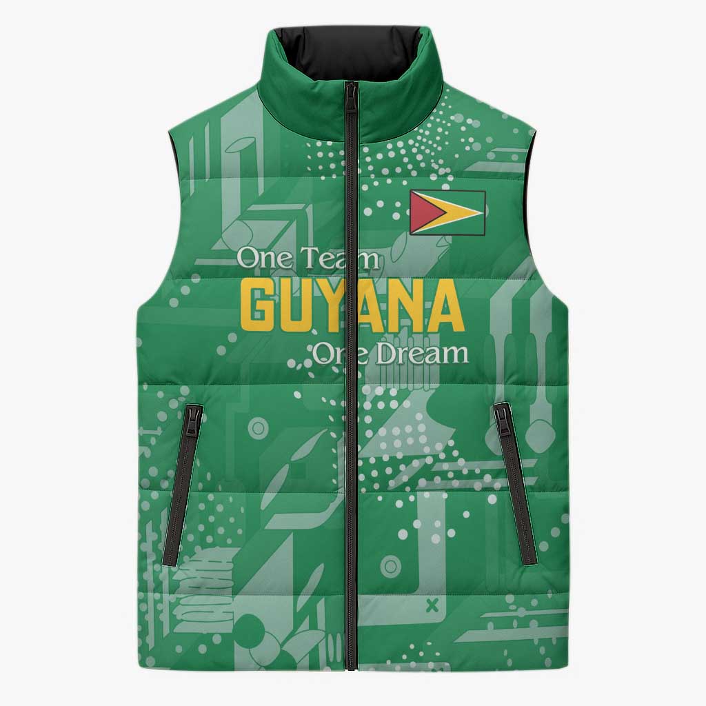 Custom Guyana Football Sleeveless Puffer Jacket One Team One Game Green Version - Wonder Print Shop