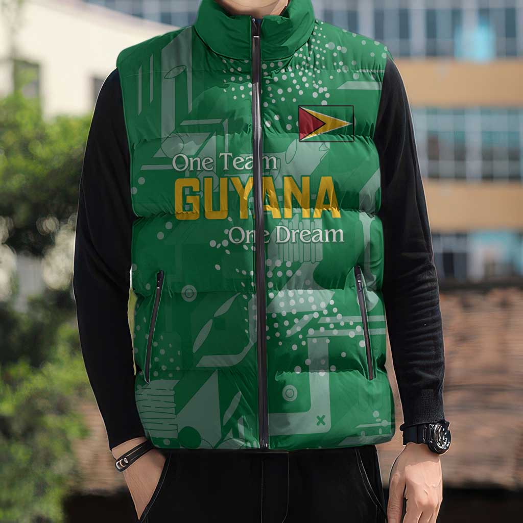 Custom Guyana Football Sleeveless Puffer Jacket One Team One Game Green Version - Wonder Print Shop