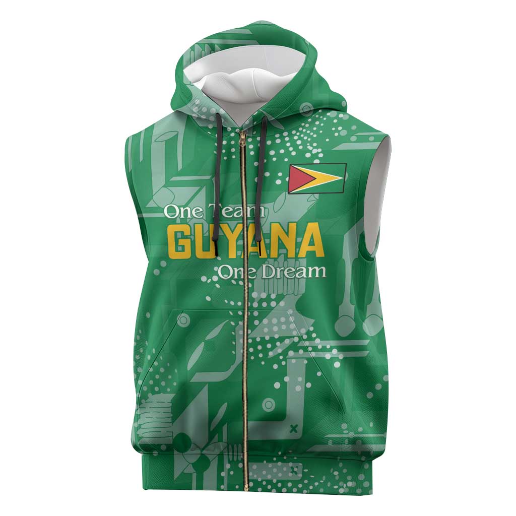 Custom Guyana Football Sleeveless Zip Hoodie One Team One Game Green Version - Wonder Print Shop