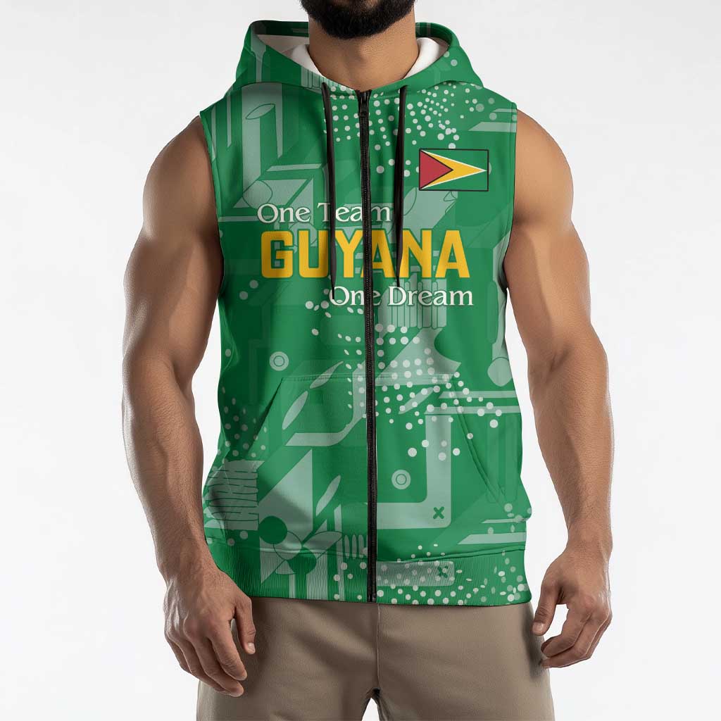 Custom Guyana Football Sleeveless Zip Hoodie One Team One Game Green Version - Wonder Print Shop
