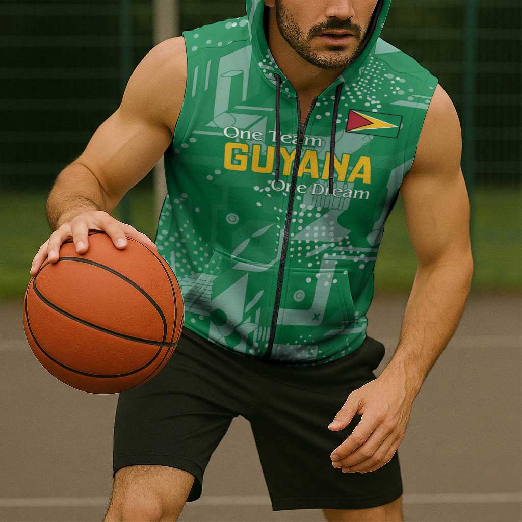 Custom Guyana Football Sleeveless Zip Hoodie One Team One Game Green Version - Wonder Print Shop
