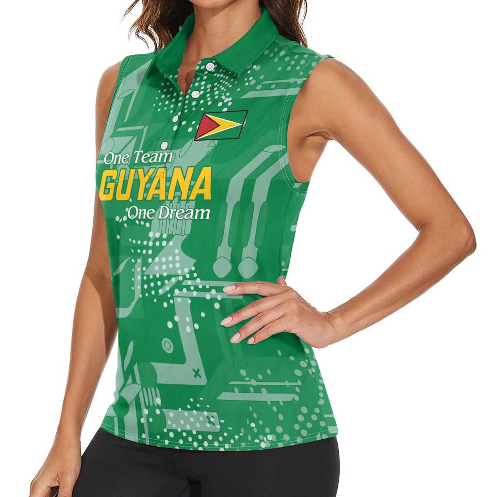 Custom Guyana Football Women Sleeveless Polo Shirt One Team One Game Green Version - Wonder Print Shop