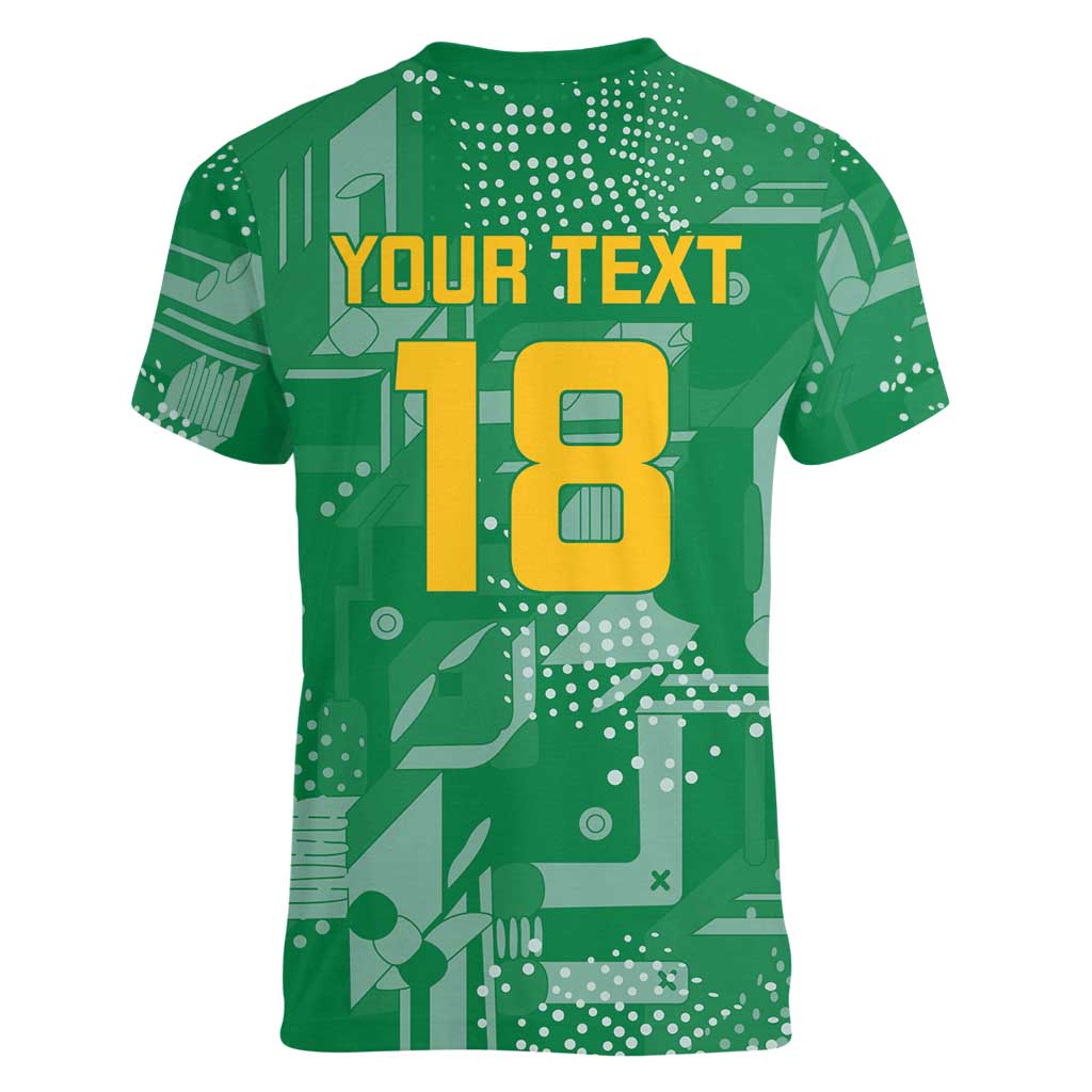 Custom Guyana Football Women V-Neck T-Shirt One Team One Game Green Version - Wonder Print Shop