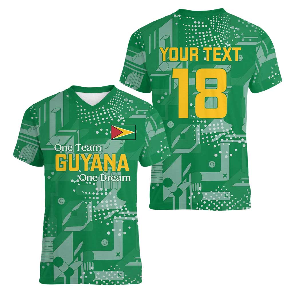 Custom Guyana Football Women V-Neck T-Shirt One Team One Game Green Version - Wonder Print Shop