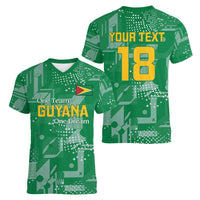 Custom Guyana Football Women V-Neck T-Shirt One Team One Game Green Version - Wonder Print Shop