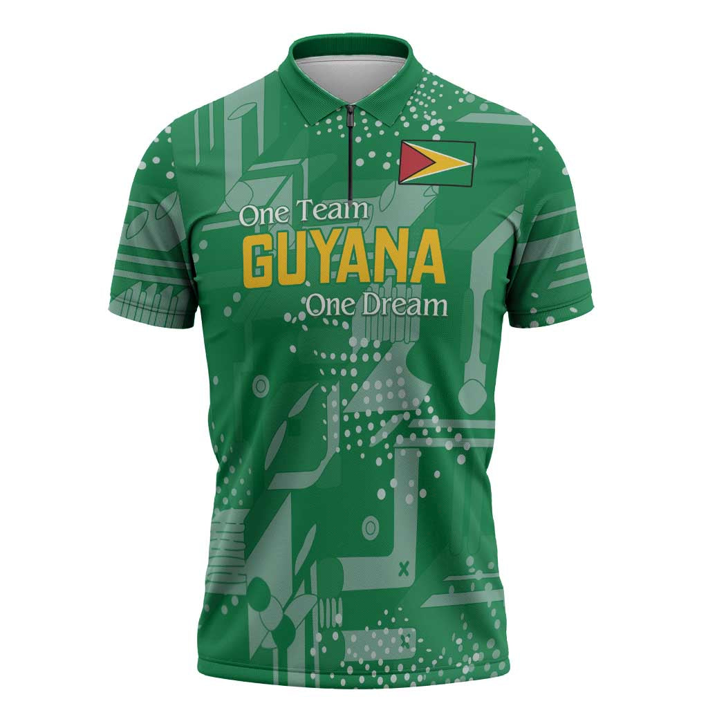 Custom Guyana Football Zipper Polo Shirt One Team One Game Green Version - Wonder Print Shop