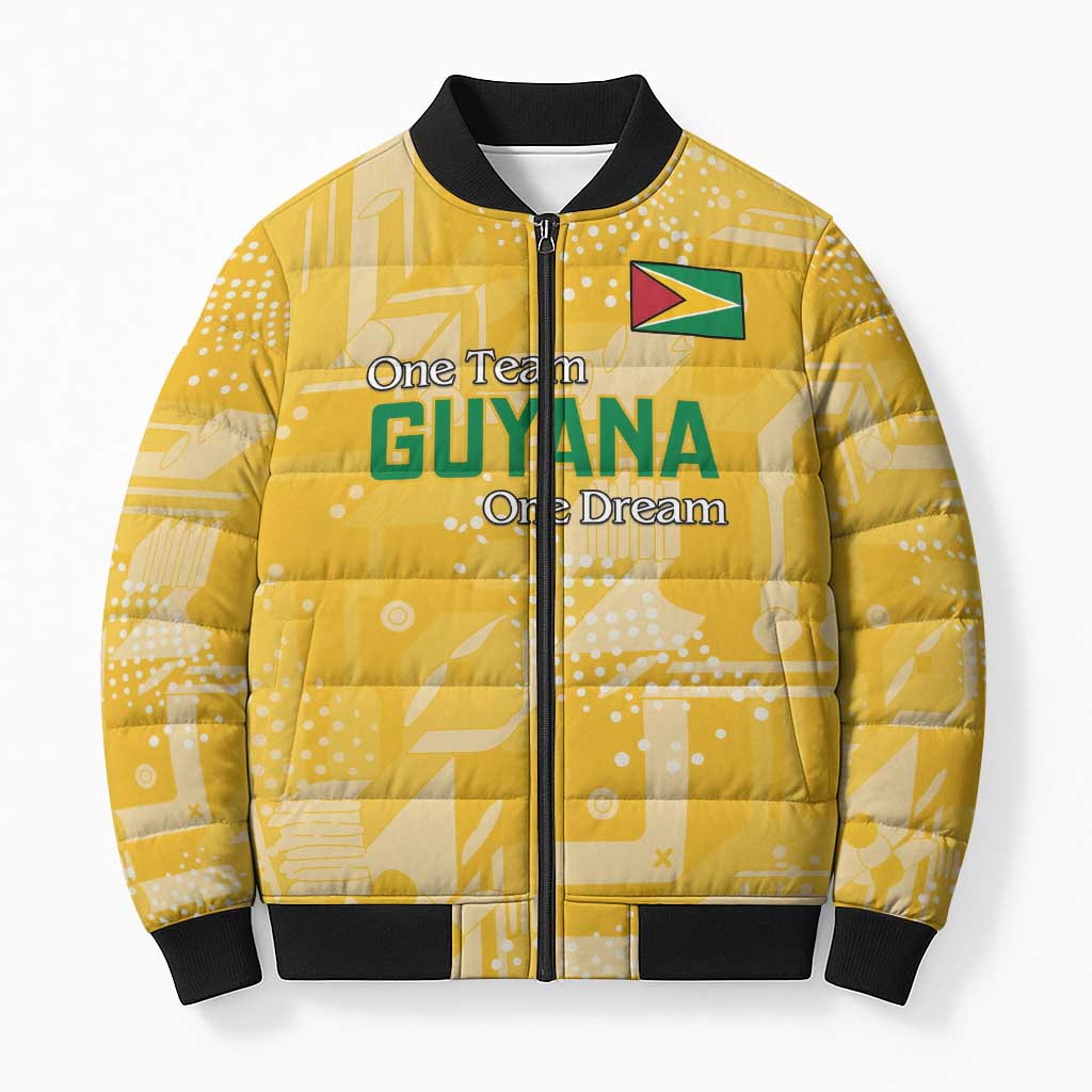 Custom Guyana Football Bomber Puffer Jacket One Team One Game Yellow Version - Wonder Print Shop