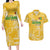 Custom Guyana Football Couples Matching Long Sleeve Bodycon Dress and Hawaiian Shirt One Team One Game Yellow Version - Wonder Print Shop