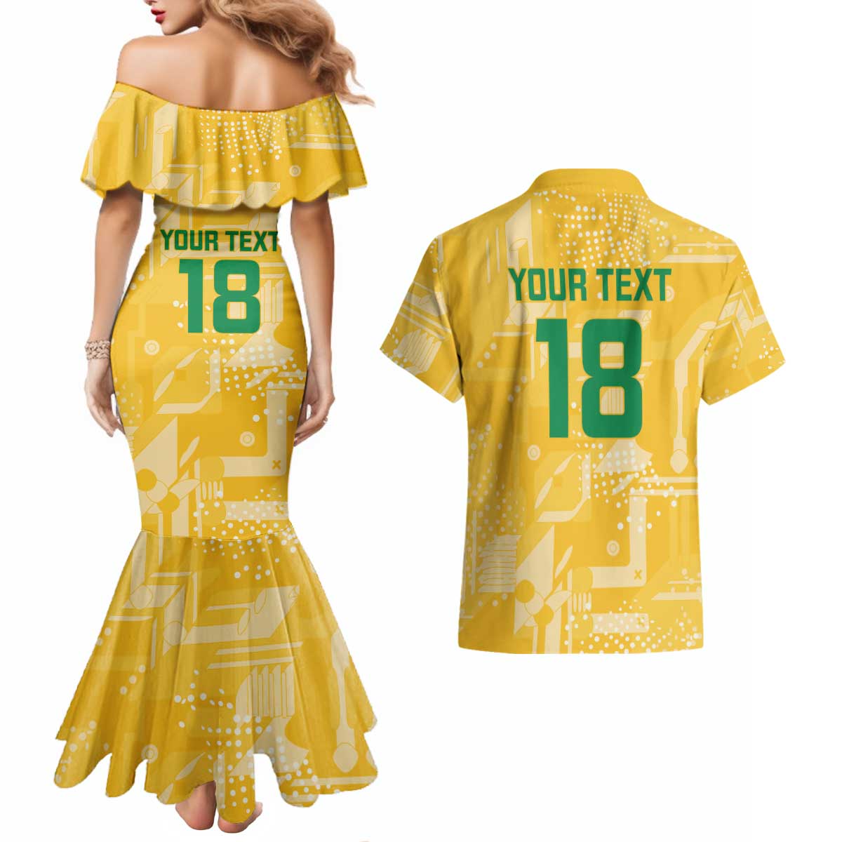 Custom Guyana Football Couples Matching Mermaid Dress and Hawaiian Shirt One Team One Game Yellow Version - Wonder Print Shop