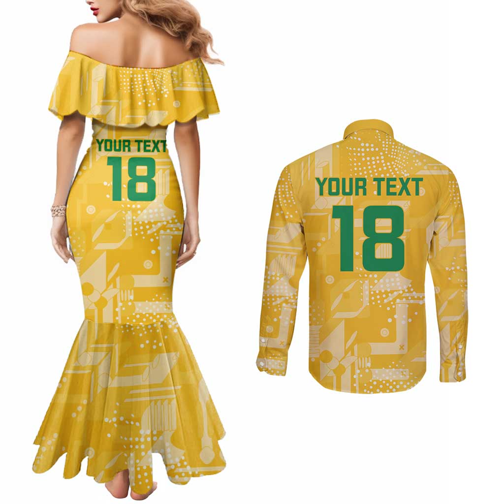 Custom Guyana Football Couples Matching Mermaid Dress and Long Sleeve Button Shirt One Team One Game Yellow Version - Wonder Print Shop