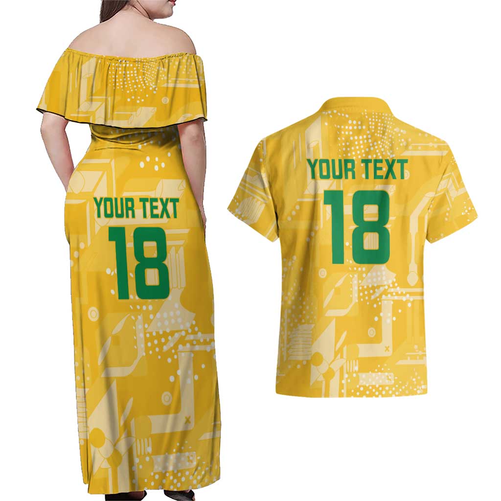 Custom Guyana Football Couples Matching Off Shoulder Maxi Dress and Hawaiian Shirt One Team One Game Yellow Version - Wonder Print Shop