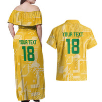 Custom Guyana Football Couples Matching Off Shoulder Maxi Dress and Hawaiian Shirt One Team One Game Yellow Version - Wonder Print Shop