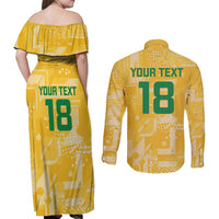 Custom Guyana Football Couples Matching Off Shoulder Maxi Dress and Long Sleeve Button Shirt One Team One Game Yellow Version - Wonder Print Shop