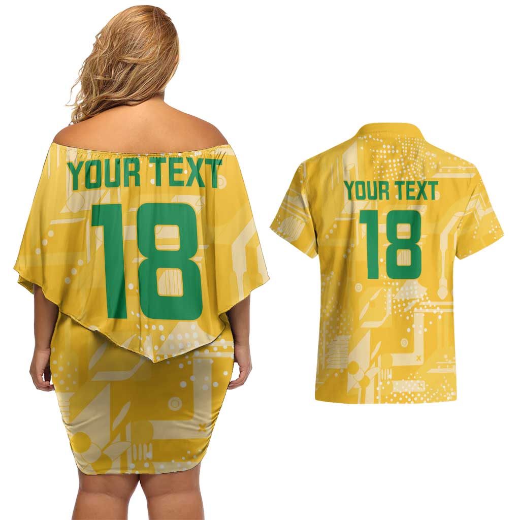Custom Guyana Football Couples Matching Off Shoulder Short Dress and Hawaiian Shirt One Team One Game Yellow Version - Wonder Print Shop