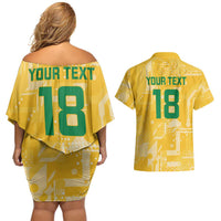 Custom Guyana Football Couples Matching Off Shoulder Short Dress and Hawaiian Shirt One Team One Game Yellow Version - Wonder Print Shop