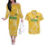 Custom Guyana Football Couples Matching Off The Shoulder Long Sleeve Dress and Hawaiian Shirt One Team One Game Yellow Version - Wonder Print Shop
